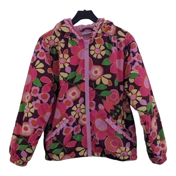 Hanna Andersson Floral fleece lined anorak windbreaker jacket, size 12 EUC